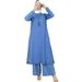 New Denim Muslim Robe Long Sleeve Solid Color Casual Plus Size Wide Leg Loose Top Fashion Two-Piece Set_ecoleips.com