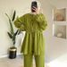 Women's Clothing Solid Color Drawstring Loose Tops Casual Trousers Two Piece Set_ecoleips.com