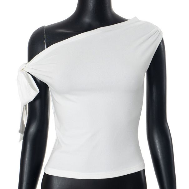 European And American Style Women's Ruched One Shoulder Backless Twisted Tie Asymmetrical T-Shirt Top Summer New Arrival_ecoleips.com