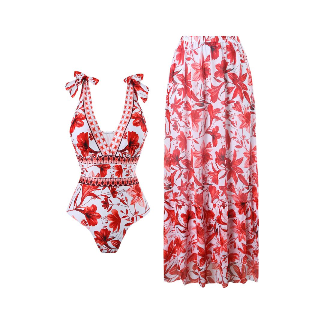Bohemian Print One-Piece Swimsuit For Women – Asymmetric Straps, 80% Polyester, Uv Protection For Beach & Pool (S-Xl, Red/Blue/Purple/Green)_ecoleips.com