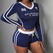 Women's Clothing Slim Sexy Elastic Print Sports Style V Neck Long Sleeved Top Shorts Suit For Women_ecoleips.com