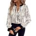 Elegant Black Striped Women's Shirt V Neck Long Sleeves Casual Fashion Top For Spring Summer Autumn_ecoleips.com