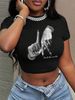Women's Clothing Street Style Print Short Sleeveless Graphic Tee Casual Summer Fashion Top Fits True To Size_ecoleips.com