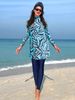 Women's Clothing Women's Two-piece Swimsuit Long-Sleeved Trousers Sunscreen Round-Neck Leaf Pattern Skirt Surfing Suit_ecoleips.com