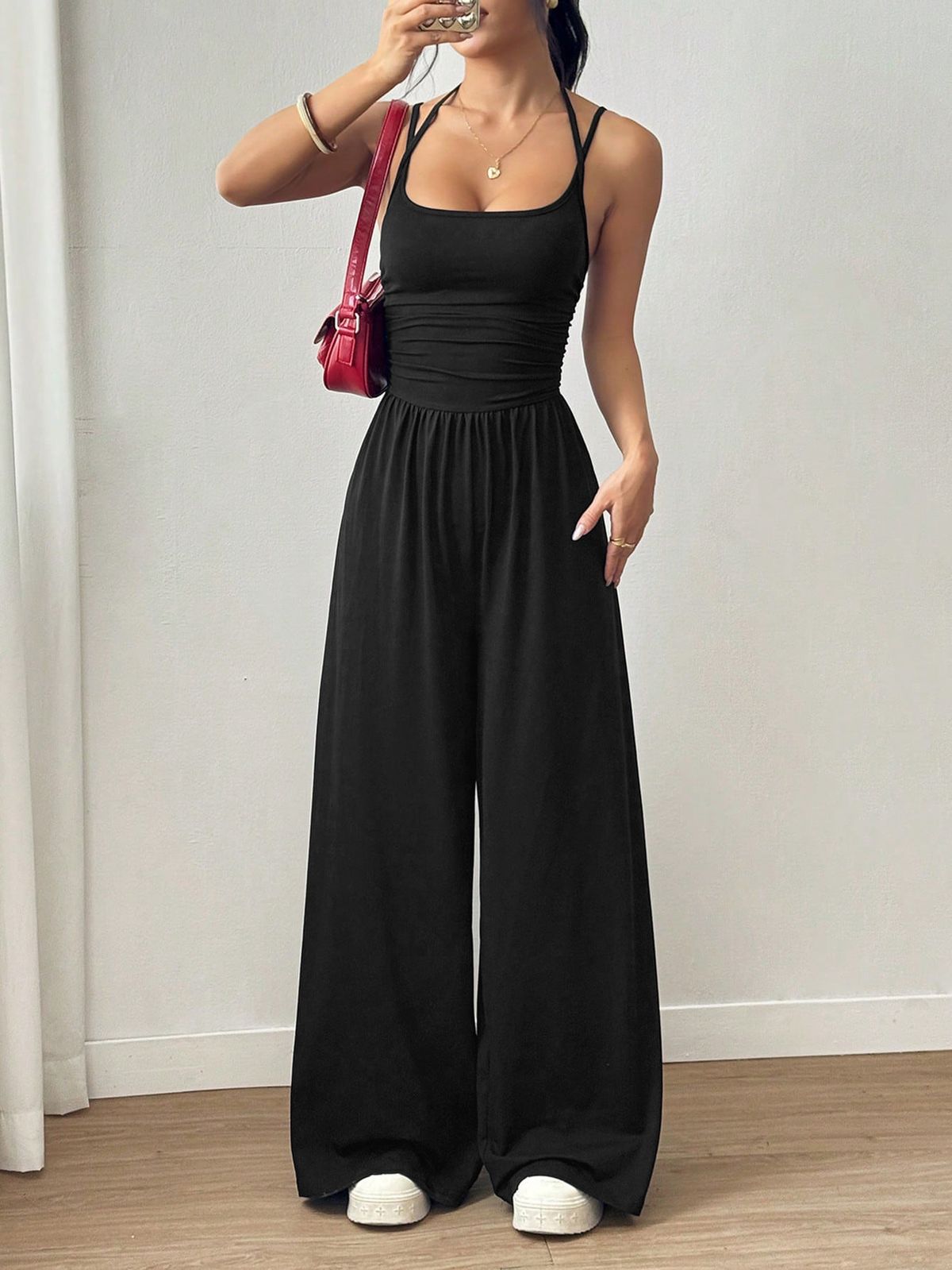 2026 Trendy Strapless Women's Casual Underwire One-Piece Pants For Summer Wide-Fitting And Loosely-Fitting Pants_ecoleips.com