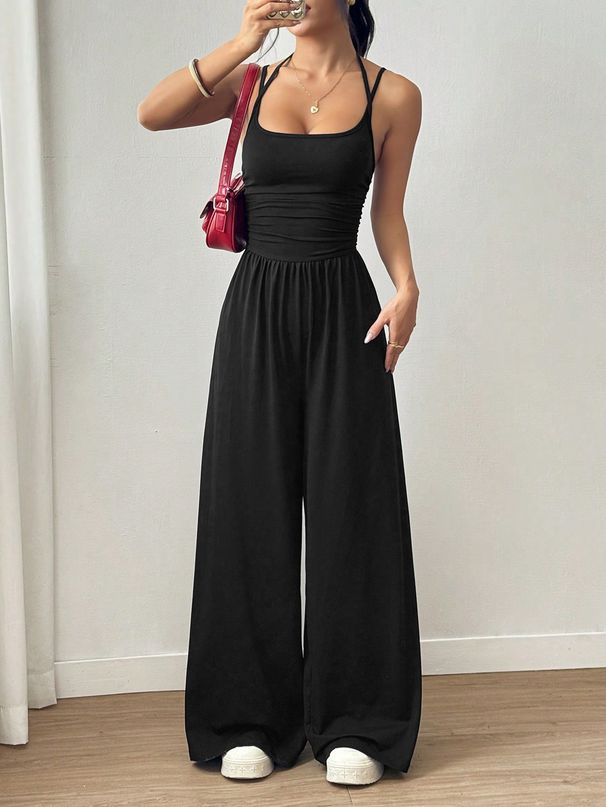 2026 Trendy Strapless Women's Casual Underwire One-Piece Pants For Summer Wide-Fitting And Loosely-Fitting Pants_ecoleips.com
