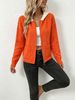 Orange Contrast Hood Pit Rib Knit Cardigan, Loose Lightweight Breathable Soft Skin-touch Zip Long Sleeve Jacket_ecoleips.com