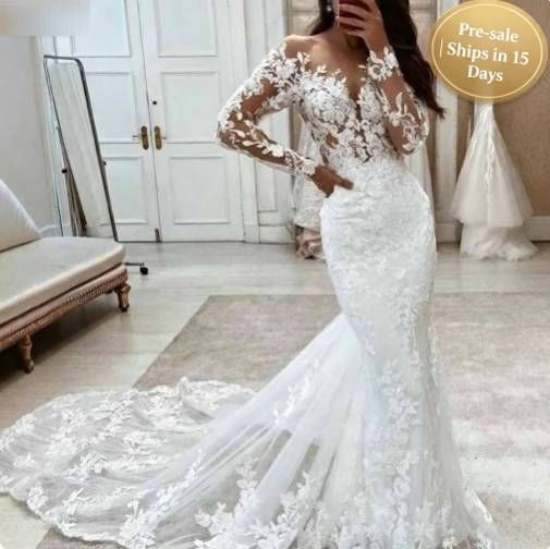 Women's Clothing Fishtail Wedding Dress New Style Sexy Temperament Slim Backless Figure Soft Yarn Fashionable Sexy Lace【Pre-sale | Ships In 15 Days】_ecoleips.com