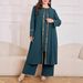 Modest Evening Dress Women's Middle Eastern Traditional Attire Solid Color Sequined Long Sleeved Top With Loose Fitting Trousers Casual Muslim Suit_ecoleips.com
