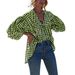 Women's Clothing New Round Neck Ruffled Neck Puff Sleeve Loose Plaid Shirt Lazy Top_ecoleips.com