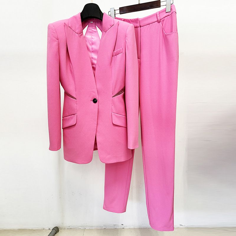 Women's Sheer Mesh Panel Blazer And Skinny Pants Suit Set, Trendy Office To Evening Outfit_ecoleips.com