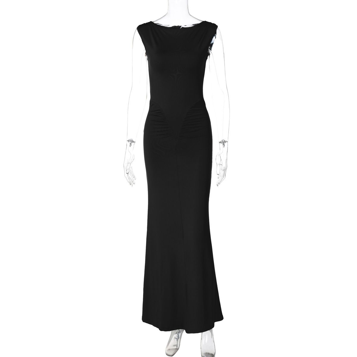 Women's Clothing Summer New Fashion Temperament Slim Pleated Solid Color Short Sleeved Dress_ecoleips.com