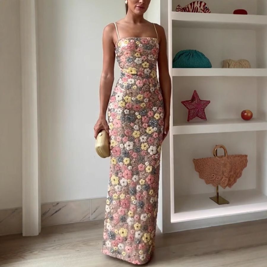 Women's Floral Sequin Bodycon Dress - Strapless Party Mini Dress, High Waist, Lightweight Polyester (Summer Fashion)_ecoleips.com