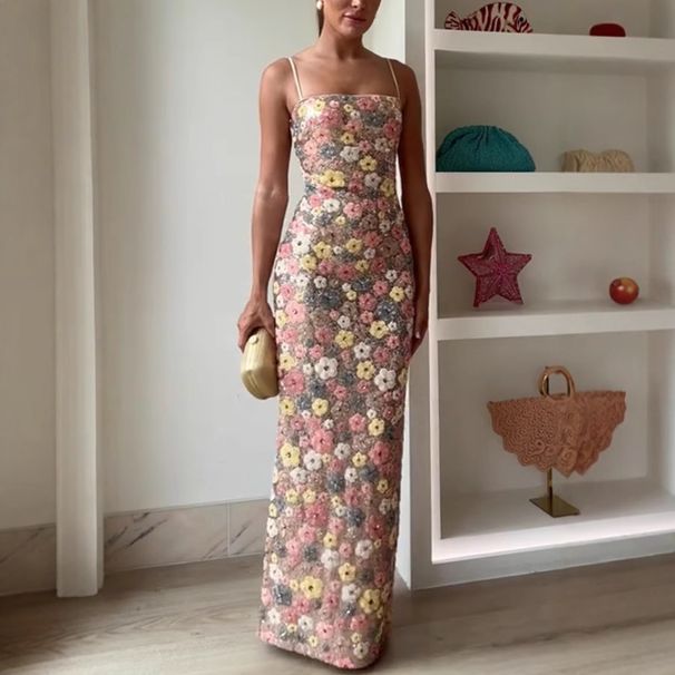 Women's Floral Sequin Bodycon Dress - Strapless Party Mini Dress, High Waist, Lightweight Polyester (Summer Fashion)_ecoleips.com