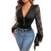 European Retro And Elegant Style Deep V-Neck Lace Long-Sleeved Jumpsuit_ecoleips.com