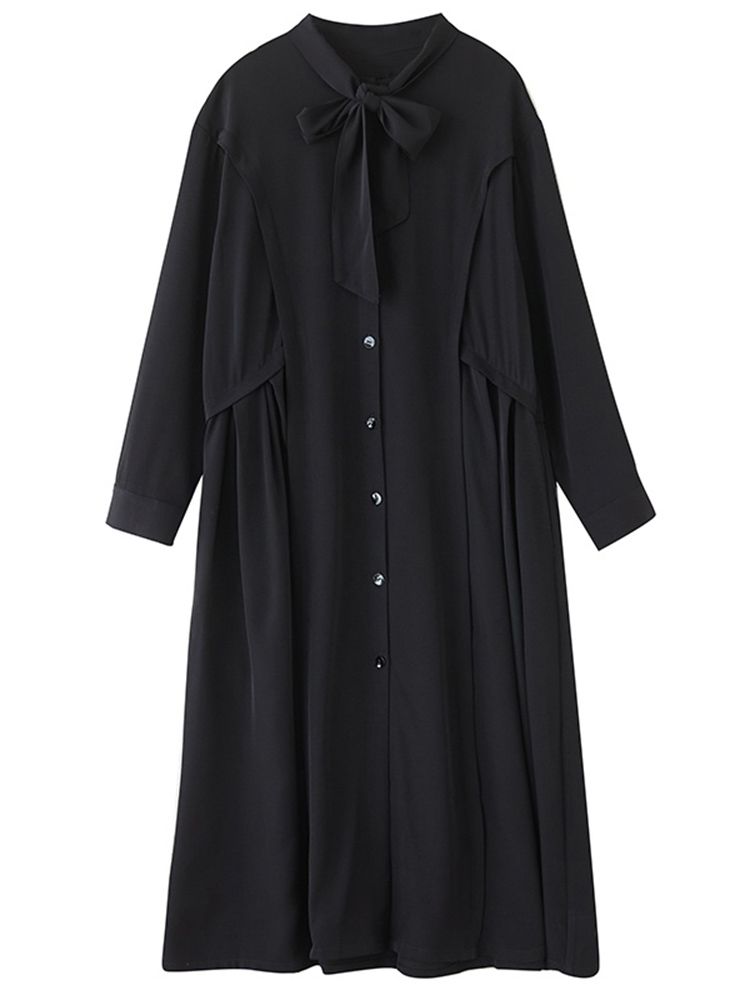 Black Vintage Lace-Up Shirt Dresses For Women Autumn New In Long Sleeve Loose Casual Long Dress Fashion Elegant Clothing 2025_ecoleips.com