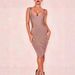 Foreign Trade European And American Style Sleeveless Bandage Base V-neck For Women Slim Fit Mid-length Bodycon Dress_ecoleips.com