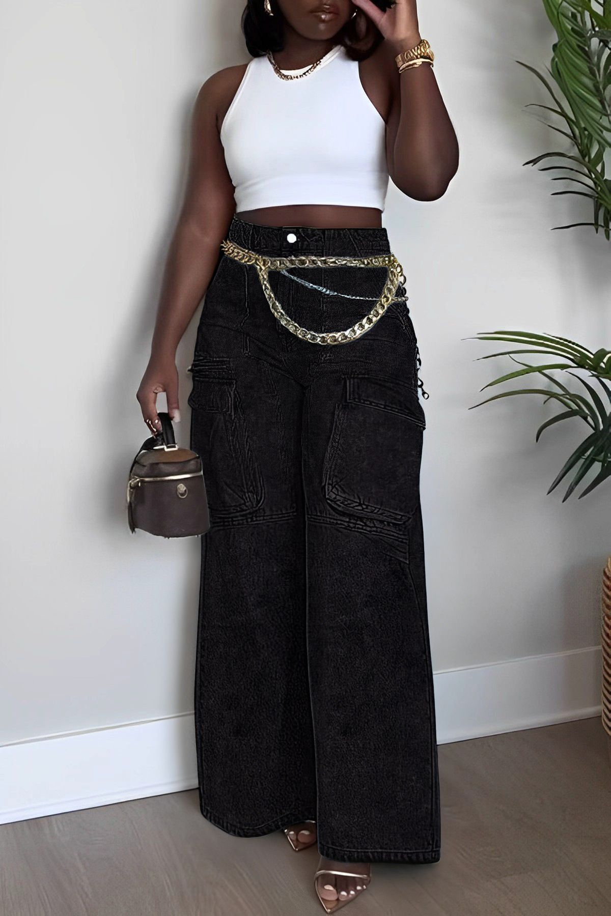 Women's Clothing Spring/Summer Denim Straw Wash Workwear Jeans With Pockets Regular Fit Solid Pattern_ecoleips.com