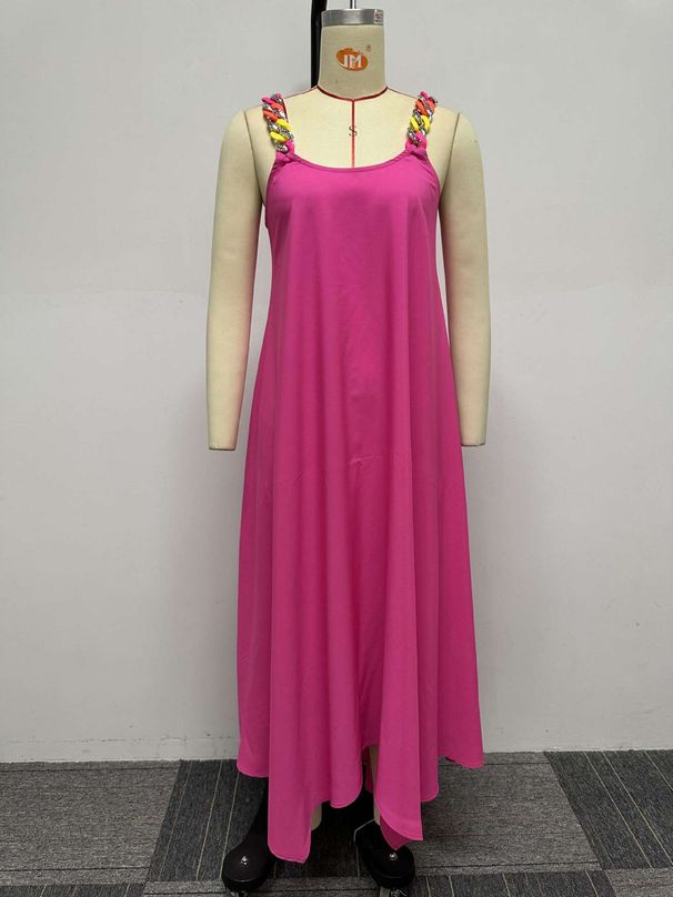 Women's Clothing Shoulder Strap Solid Color Irregular Large Skirt Strap Sleeveless Dress_ecoleips.com