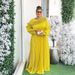 Elegant Plus Size Maxi Dress With 3D Floral Embroidery - High Waisted Long Sleeve Formal Dress For Women (L-3XL, Purple/Black/Green/Yellow)_ecoleips.com
