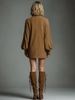 Elegant Retro Suede-Like Short Dress With High Neck & Long Sleeves – Women's Vintage-Inspired Fall/Winter Mini Dress (Brown/Black/Army Green)_ecoleips.com