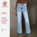 "Women's Slim Fit Flared Jeans - Light Blue Washed Denim With Stitching Detail For Casual Chic"_ecoleips.com