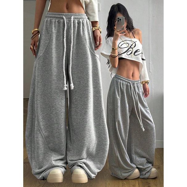 Trendy Women's Wide-Leg Pants – Polyester Drapey Trousers | High Waist Straight Cut | S-XXL | Minimalist Gray | Casual & Office Wear_ecoleips.com