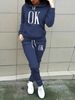Women's Autumn And Winter Casual Fashion OK Letter Pattern Printed Thick Velvet Warm Hooded Sweatshirt+sweatpants Set-689_ecoleips.com