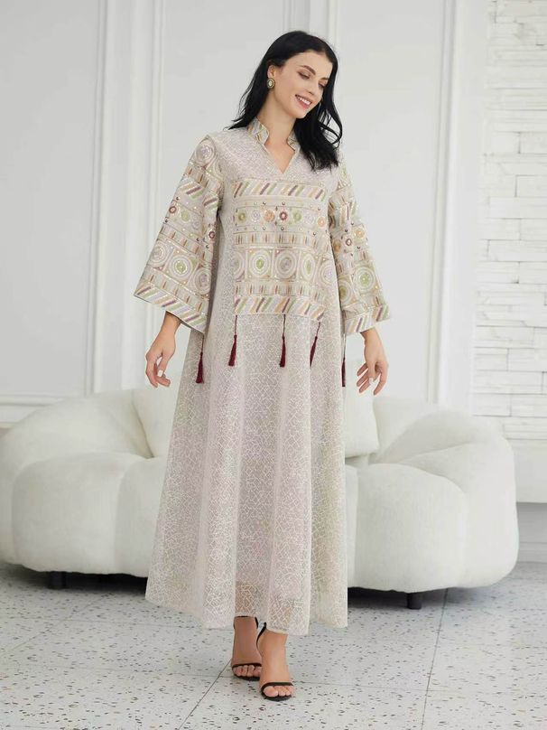Women's Large Size Embroidered Sequin Abaya, European And American Style, Cross-Border Arabic Dubai New Design, Muslim Long Robe_ecoleips.com