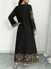 plus Size Middle Eastern Gown Western Fashion V-Neck Printed Women's Dress For Commute Loose Vacation Style Long Sleeve Dress_ecoleips.com