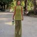 New Spring/Summer European And American Women's Fashion Solid Color Tassel Design Sexy Halter Neck Backless Slim Dress_ecoleips.com