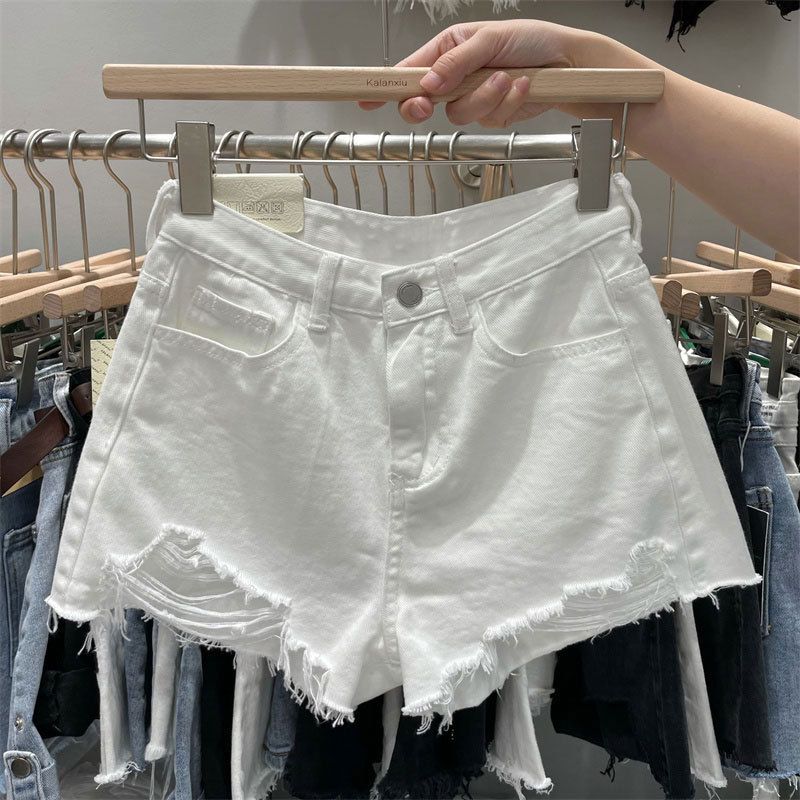 Trendy Light Colored Denim Shorts for Women Thin Loose Fit plus Size Frayed Edges Wide Leg a Line Hot Pants Summer Wear_ecoleips.com