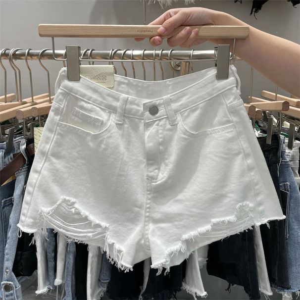 Trendy Light Colored Denim Shorts for Women Thin Loose Fit plus Size Frayed Edges Wide Leg a Line Hot Pants Summer Wear_ecoleips.com