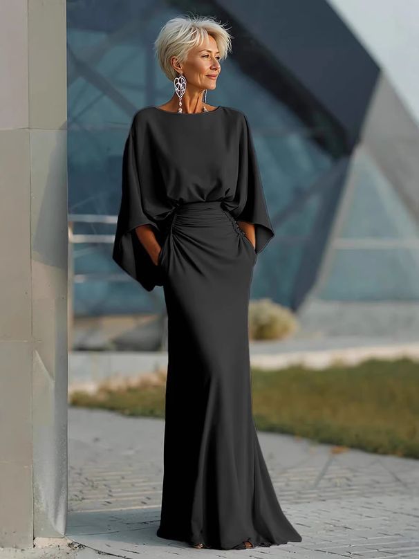 Elegant Long Sleeved Women's Dress High Waisted Pleated Slimming Mid Length For Commuting And Vacation Spring New Style_ecoleips.com