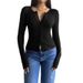 Autumn And Winter Women's Top Y2k Solid Color Fitted Cardigan Button Long-Sleeved T-Shirt_ecoleips.com