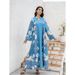 Women's Clothing Printed Pearl Belt Jalabiya Dress_ecoleips.com