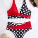 Women's Sexy High-Waisted Backless Swimsuit Two-Piece Bikini Color Blocking Polka Dots Crossover European American Style Beachwear_ecoleips.com