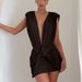 Q26DS014 European And American Women's Summer New Solid Color Casual Cross-twist Sleeveless Pleated Slim-fit Short Dress_ecoleips.com