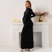 Women's Maternity V-Neck Long Sleeve Maxi Dress, Rhinestone Slit Formal Evening Gown For Baby Shower_ecoleips.com