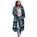 Women's Clothing Autumn/Winter Plaid Trench Coat Long Sleeved Women's Collared Shirt Drop Shoulder Casual Patch Pockets_ecoleips.com