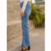 Women's Clothing Jeans Embroidered Slim Fit Washed Bell Bottom Pants _ecoleips.com