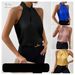 Women's Clothing Halter Sleeveless Vest Satin Simulation Silk Top Shirt_ecoleips.com