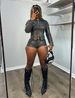 Women's Clothing PU Stretch Pant Set Long Sleeved Tops With Shorts All-Season Fashion_ecoleips.com