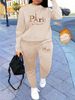 Women's Autumn And Winter Hip-hop Casual Street Paris Letter Pattern Printed Round Neck Sports Shirt+sports Pants Set-535_ecoleips.com