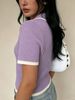 Women Soft Skin-Friendly Breathable Rib Knit Top Contrast Trim Polo Collar Short Sleeve Loose Cropped Knit Blouse_ecoleips.com