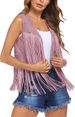 Women's fringe coat buckskin velvet unbuttoned mid-length vest vest coat_ecoleips.com