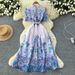 French Style Retro Lace Print Dress, Women's Hollow Out High Waisted A Line Long Skirt, Elegant And Classy._ecoleips.com