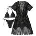 Women's Solid Color Sexy Bikini Set With Sheer Cut-Out & Fringe Detail - High Waist Swimwear For Beach & Pool Party_ecoleips.com
