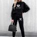 Women's Printed Long-Sleeve Hoodie & Jogger Set – Trendy Casual Loungewear With Floral & Heart Patterns, Soft Polyester Blend (White/Black)_ecoleips.com