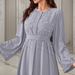 Women's Clothing Middle East Dubai Dubai-Inspired 2025 Fall Collection – Beaded Cuff & Belted Midi Dress With Modest Fit (S-XL, 7 Colors)_ecoleips.com